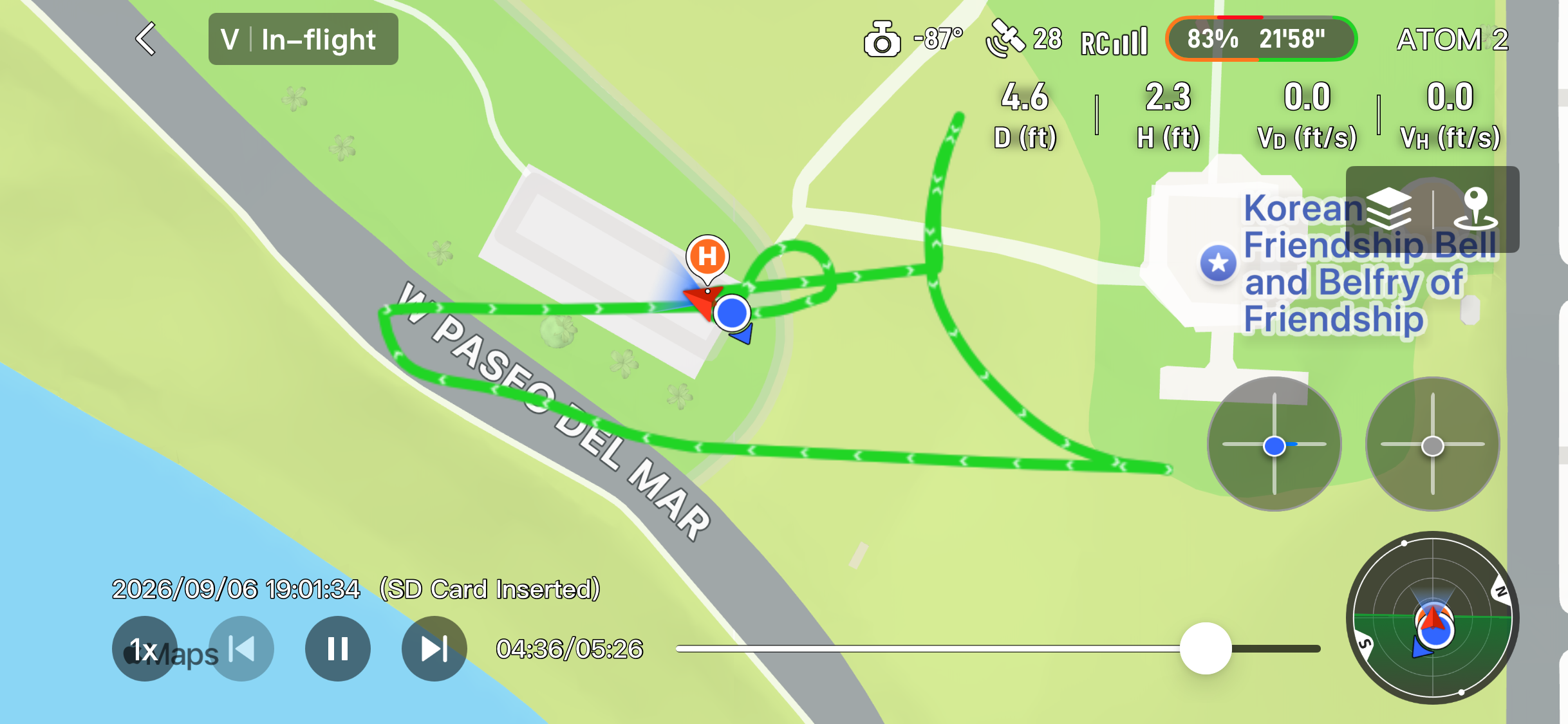 Recorded flight path for Korean Bell Flyby
