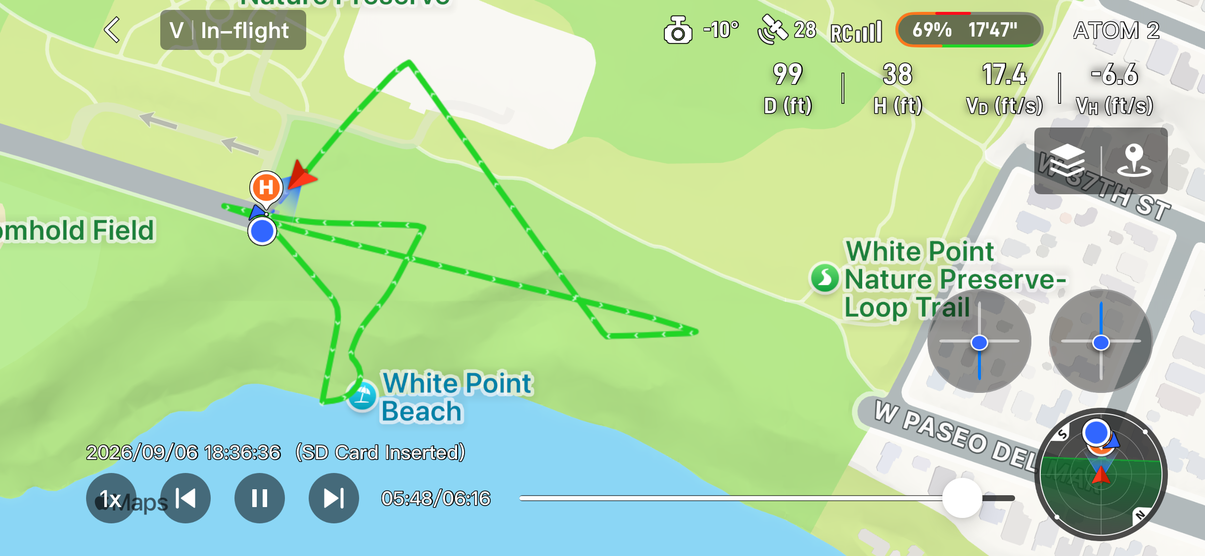 Recorded flight path for Paseo Del Mar Landslide
