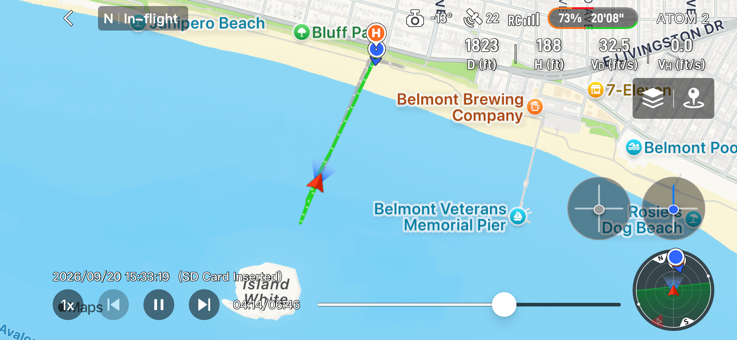 Recorded flight path for Flight to White Island. Almost 1/2 Mile Distance