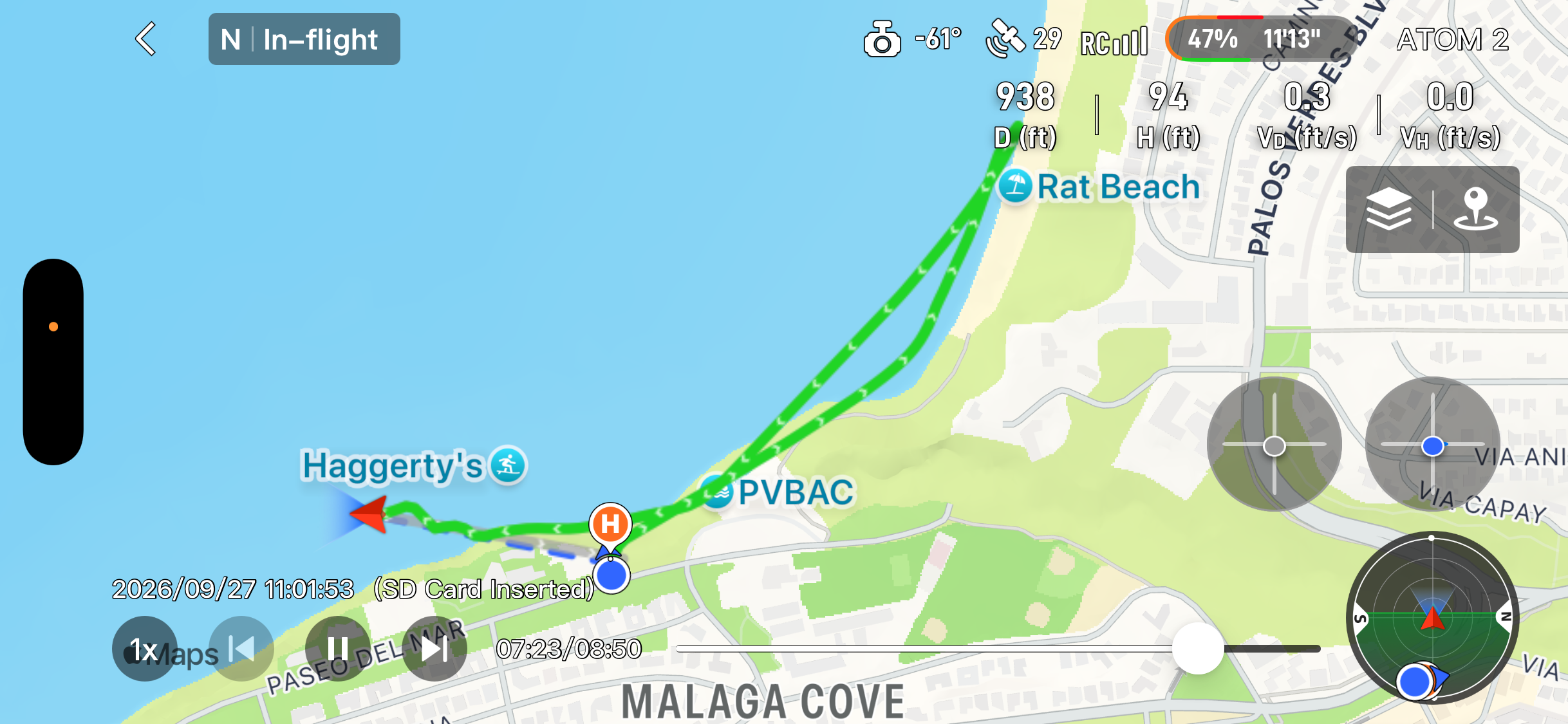 Recorded flight path for Surfers at RAT Beach