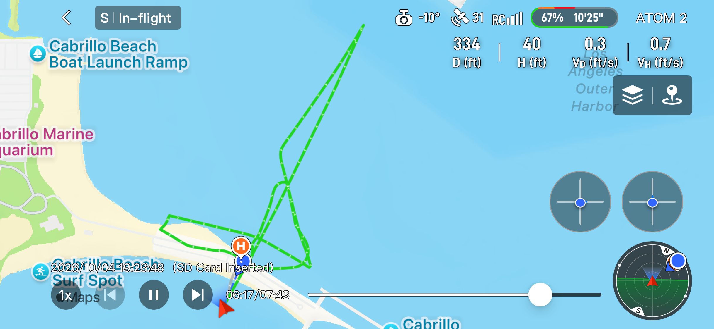 Recorded flight path for Night Flight at Cabrillo