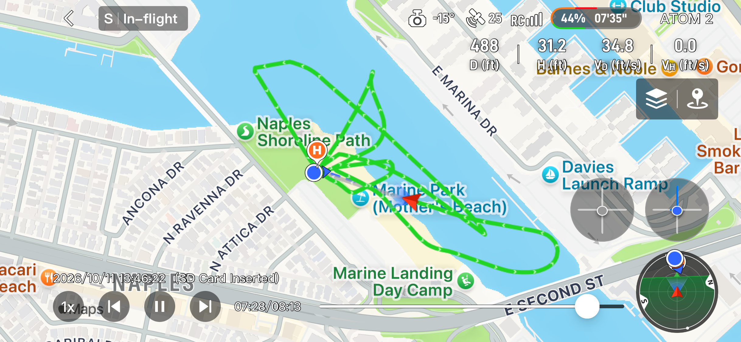 Recorded flight path for Mothers Beach