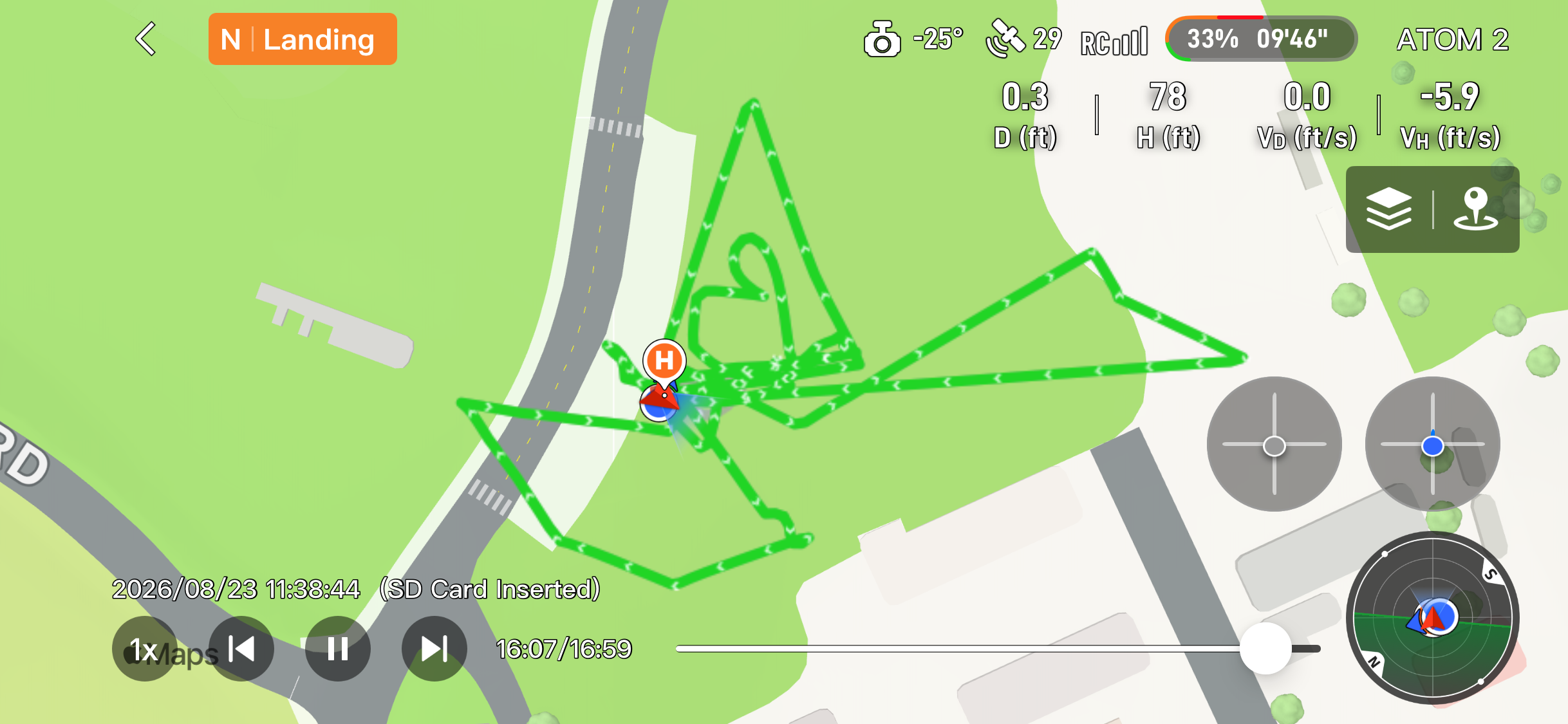 Recorded flight path for First Flight at Angels Gate