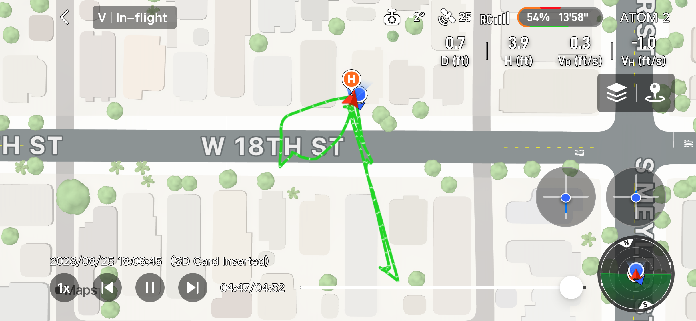 Recorded flight path for Dodging the Lines