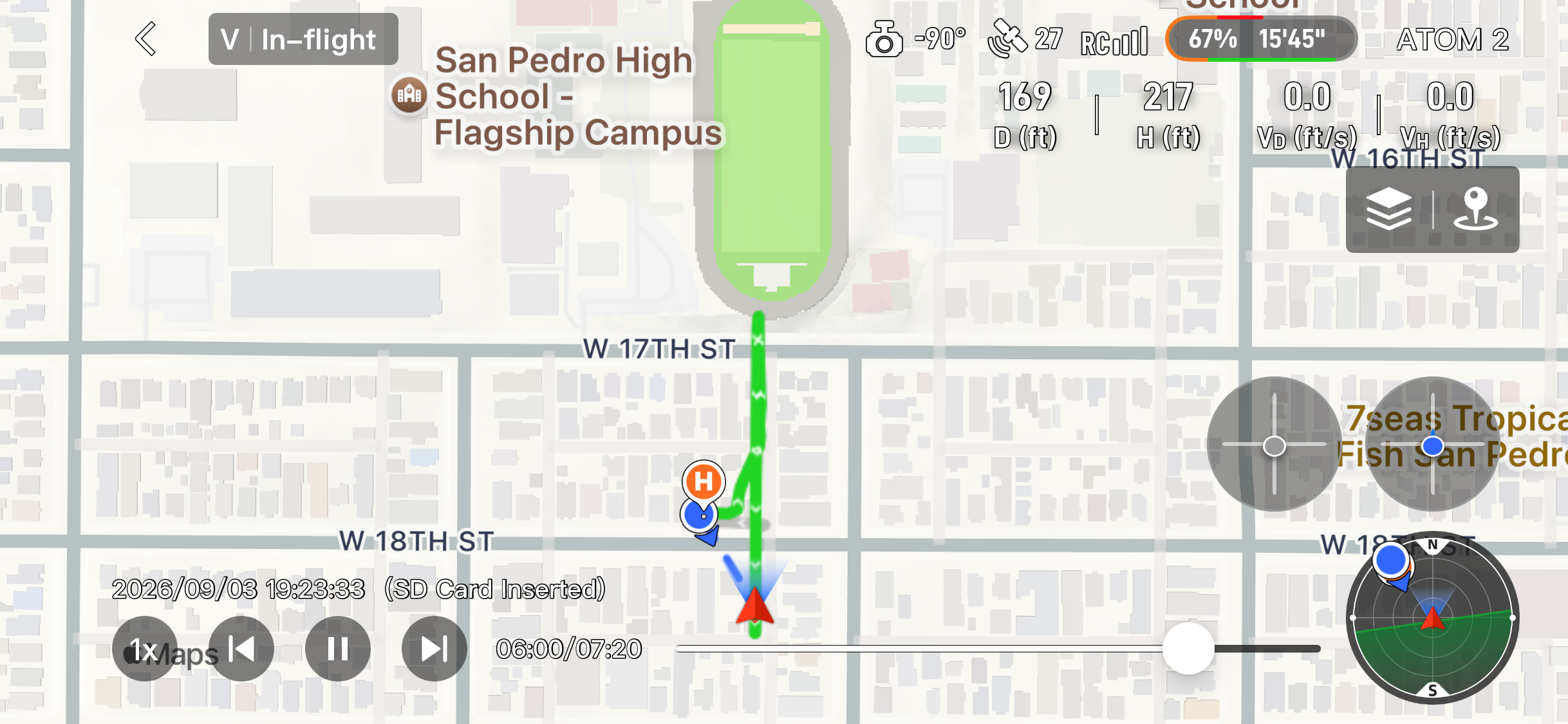 Recorded flight path for Nighttime Football Reveal