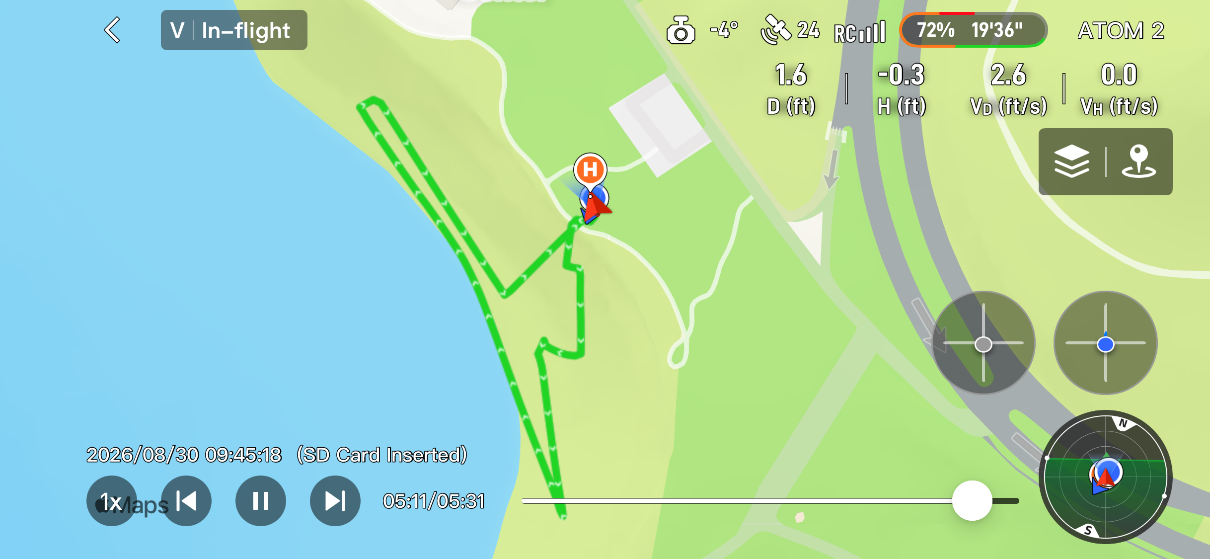 Recorded flight path for Point Vicente Lighthouse and Coast