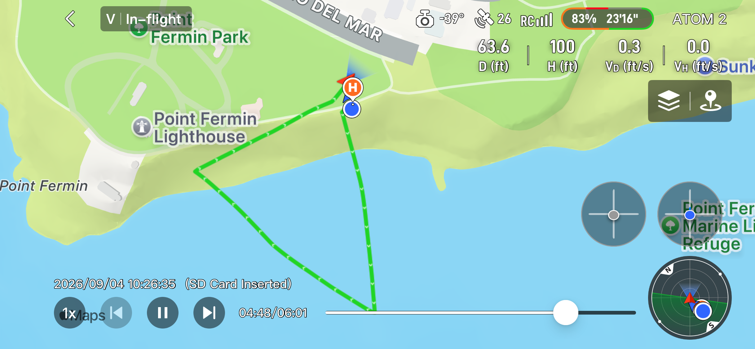 Recorded flight path for Pt. Fermin Lighthouse