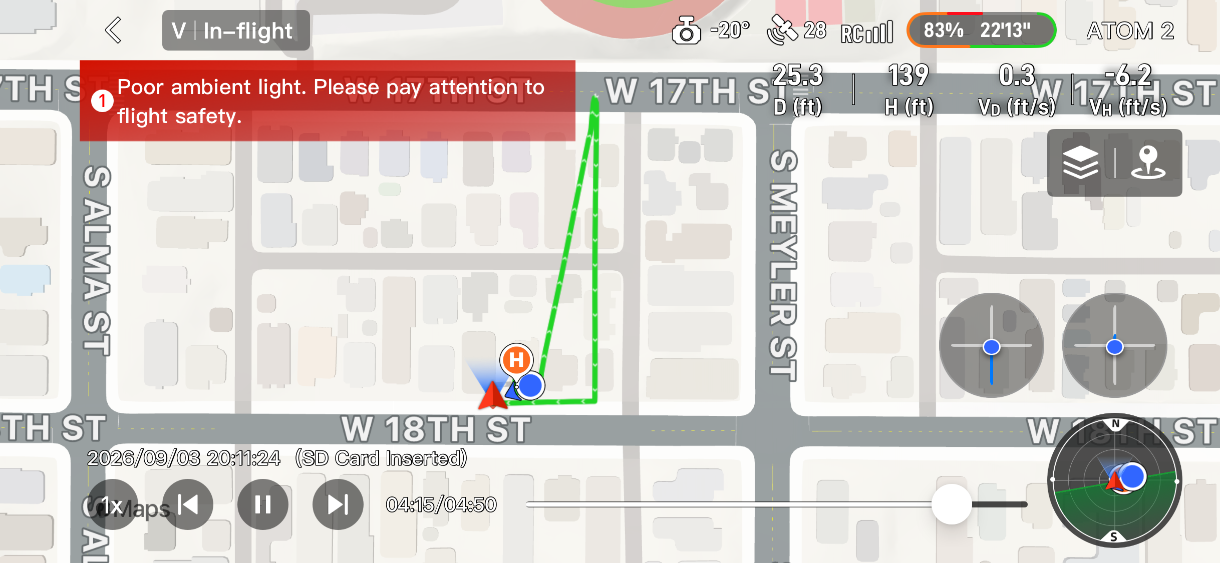 Recorded flight path for SPHS First Home Game