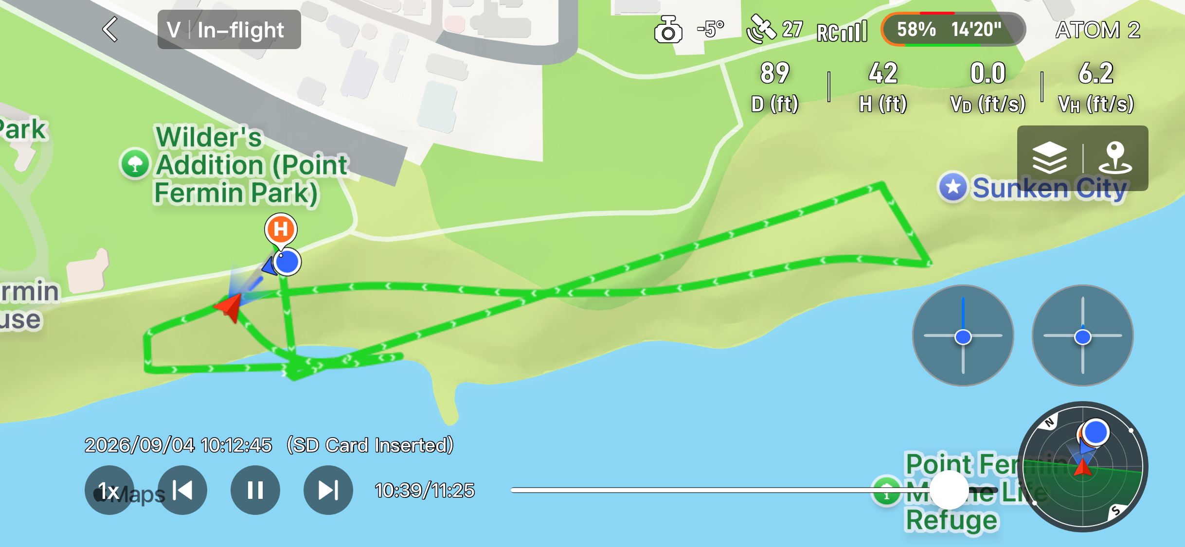 Recorded flight path for First Try at Sunken City
